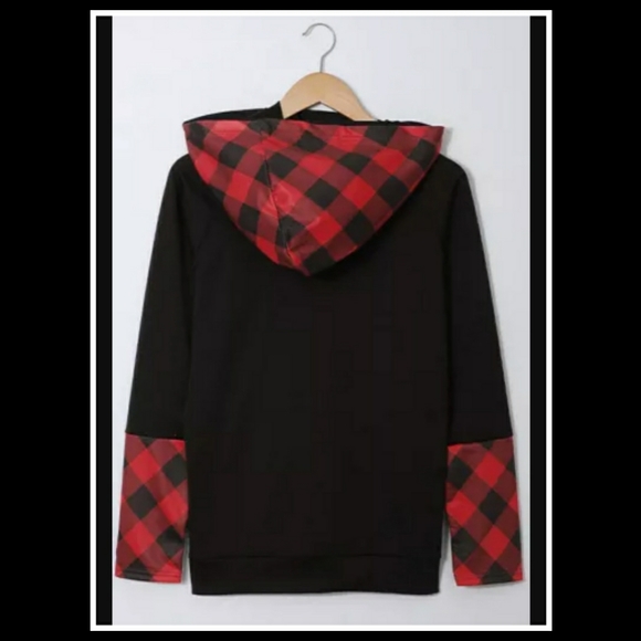 βΌοΈCLEARANCE PRICE FIRMβΌοΈHPπ β€π€Red Plaid Thumb Hole Hoodieπ€β€ - Picture 4 of 6